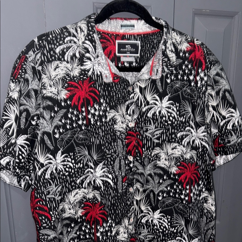 Croft & Barrow Black and Red Palm Print Shirt